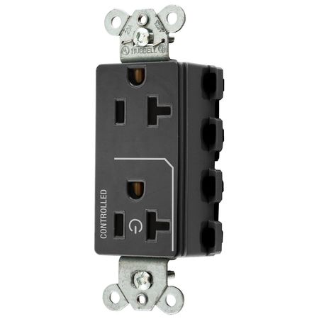 HUBBELL WIRING DEVICE-KELLEMS Straight Blade Devices, Receptacles, Decorator Duplex, SNAPConnect, Half Controlled, 20A 125V, 2-Pole 3-Wire Grounding, Nylon, Black SNAP2162C1BK